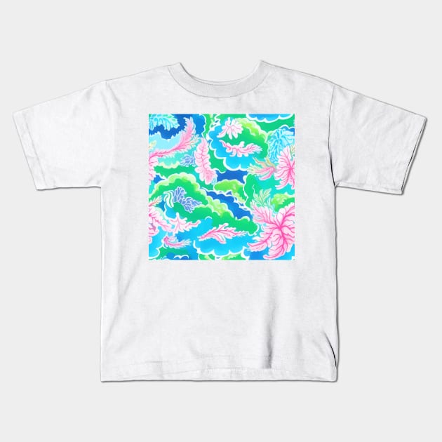 Preppy coral reef, sea foam, waves, corals Kids T-Shirt by SophieClimaArt